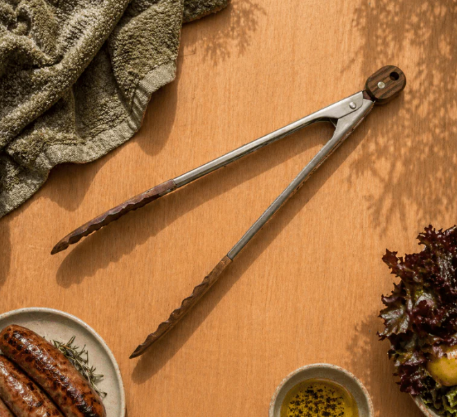 GripLock™ Acacia Grill Tongs